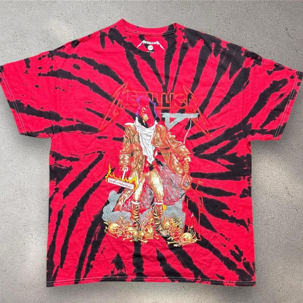 Metallica Tie Dye Band Tee Shirt Red Black‎ Graphic Rock Unisex S/M